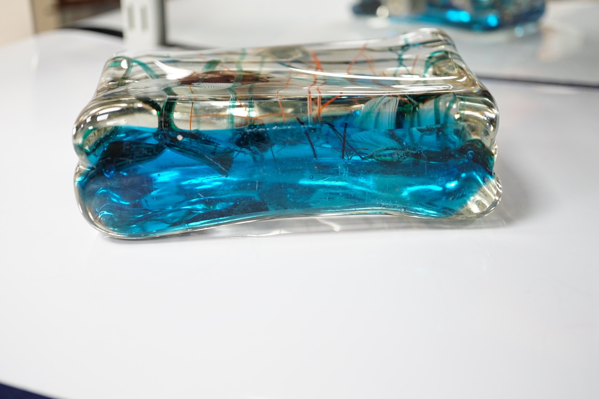 A Murano glass ‘aquarium’ lamp base,16cm wide, 10.5cm high. Condition - small chip to glass top left corner, light fittings missing